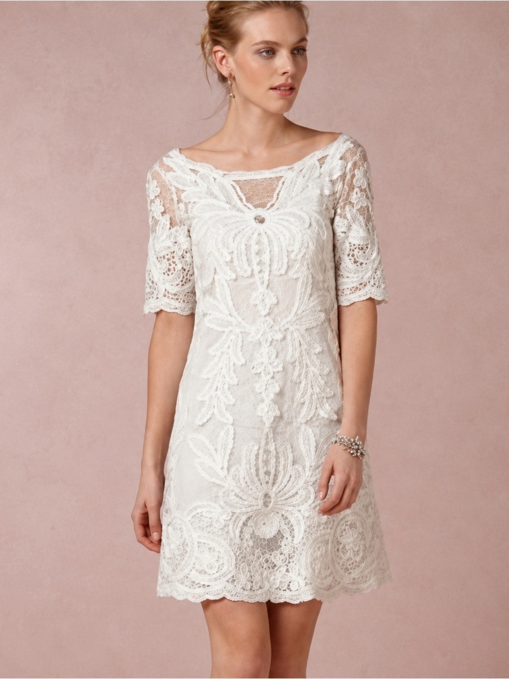 Yoana Baraschi Blue Soutache Lace Dress Ivory Romantic Boho Wedding Guest Size 8